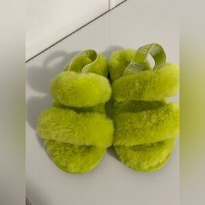 UGG K Oh Yeah Fluffly Comfy Sandals Lime Green 1116636T Shoes Size 11